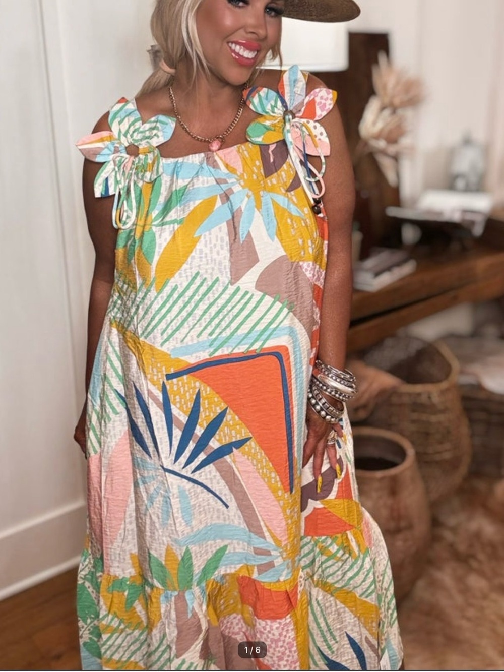 Multicolor Tropical Print Tie-Strap Sundress